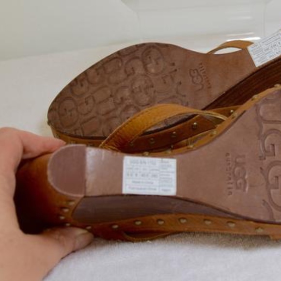 Tan Distressed Leather Studded Platform Wedges Made in Australia 🇦🇺 🏷️ NWT - Picture 7 of 8